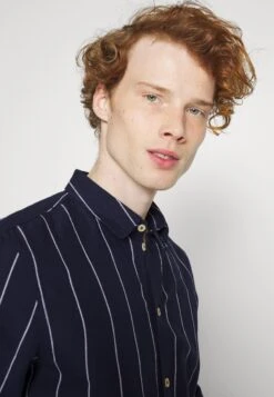 Pier One Linen Mix Stripe - Shirt - Dark Blue -Best Clothing Store 368860f76af348d18efc7d675b2e5f38