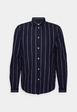 Pier One Linen Mix Stripe - Shirt - Dark Blue -Best Clothing Store 3d79b1d40258406cbf02f1c2d4668403